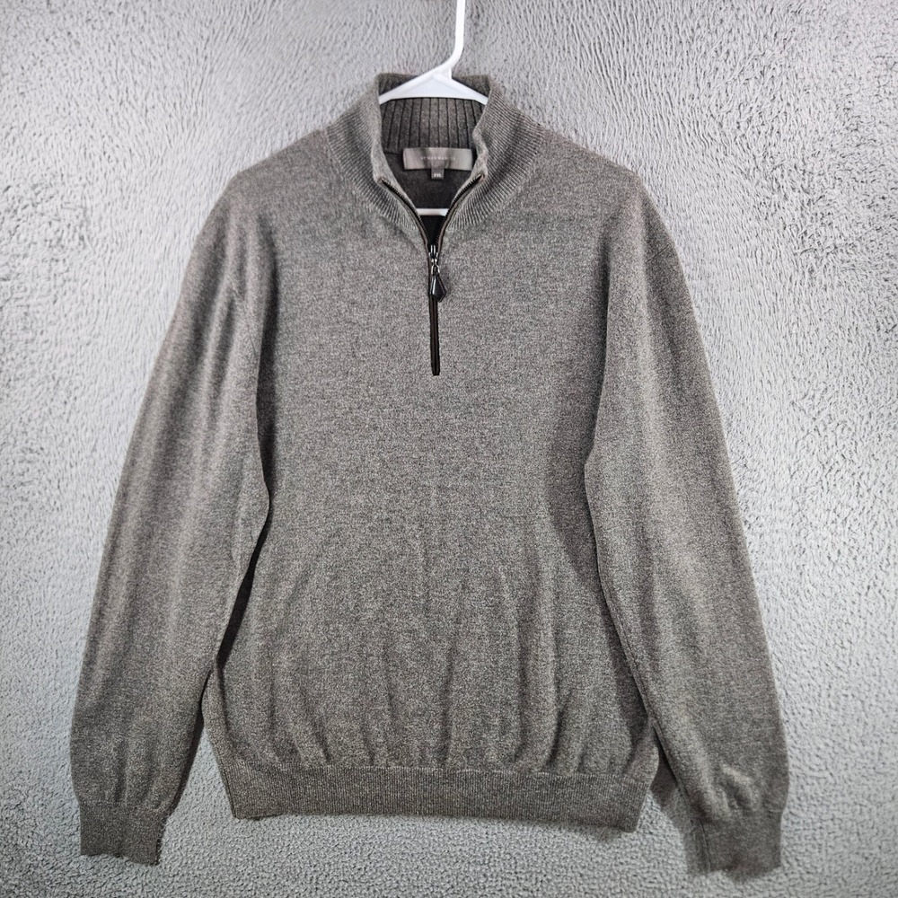 Neiman Marcus Mens 100% Cashmere Quarter‎ Zip Sweater Charcoal Grey XXL 2XL